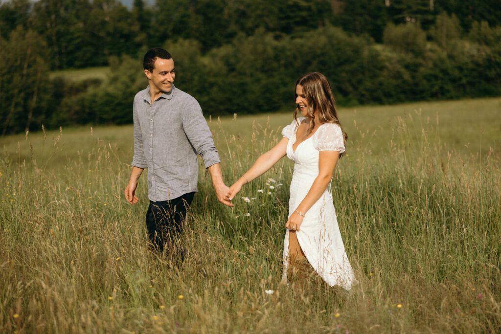 man and woman walking